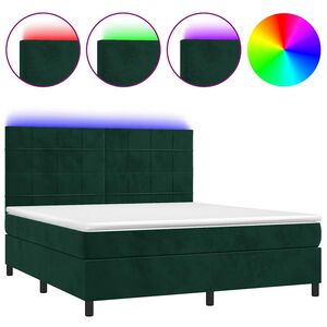 vidaXL Box spring postelja z vzmetnico LED tem. zelena 180x200cm žamet