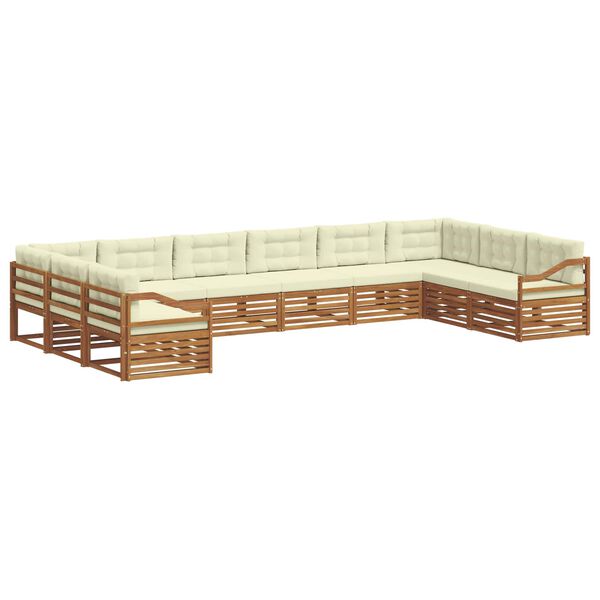 vidaXL Sedežne garniture 10 pcs Naravna in smetana Masiven les akacije