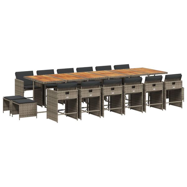 vidaXL Vrtna jedilna garnitura 17-delna z blazinami siv poli ratan