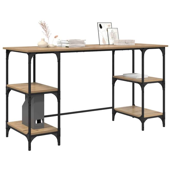 vidaXL Miza s polico Umetni hrast 140 x 50 x 75 cm Konstruiran les