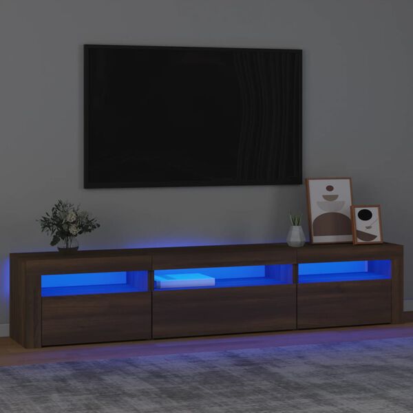 vidaXL TV omarica z LED lučkami rjav hrast 195x35x40 cm