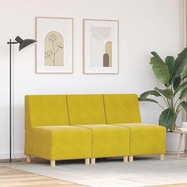 vidaXL Modularna sofa enota brez naslonov 3 pcs Rumena 55 x 74 x 82 cm