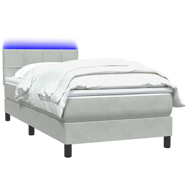 vidaXL Box spring postelja z vzmetnico LED svetlo siv 90x220 cm žamet