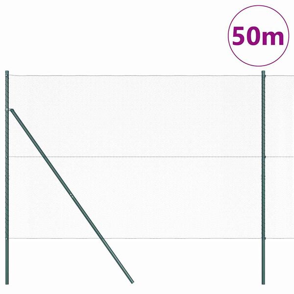 vidaXL Ogrodje s stebri Zelena 1.6 x 50 m Jeklo s PVC premazom