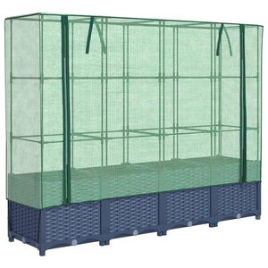 vidaXL Dvignjena greda s pokrovom za rastlinjak videz ratana 160x40x138 cm