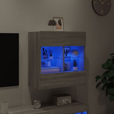 vidaXL Stenska TV omarica z LED lučkami siva sonoma 58,5x30x60,5 cm