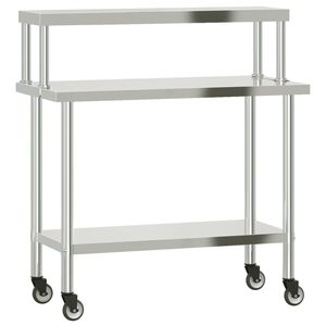 vidaXL Kuhinjska delovna miza s polico 110x55x120 cm nerjaveče jeklo