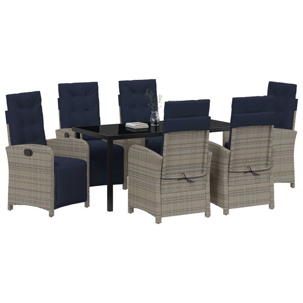 vidaXL Komplet za jedilnico v vrtu z blazino 7 pcs Siva poli ratan