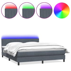 vidaXL Box spring postelja z vzmetnico LED temno siva 180x210 cm žamet