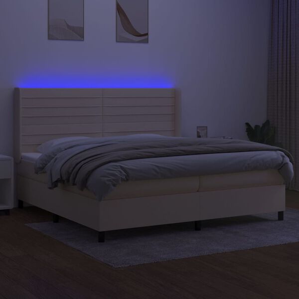 vidaXL Box spring postelja z vzmetnico LED krem 200x200 cm blago