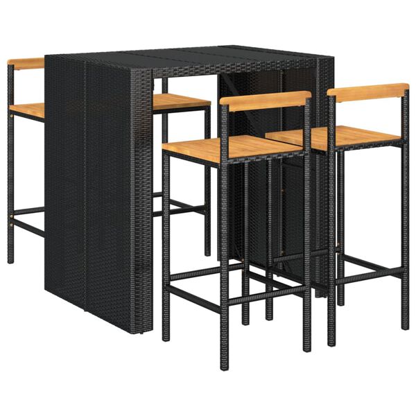 vidaXL Vrtna barska garnitura 5-delna poli ratan in trden les akacije