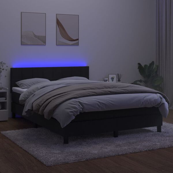 vidaXL Box spring postelja z vzmetnico LED črna 140x190 cm žamet