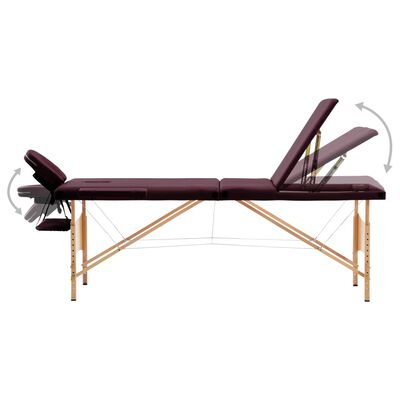 vidaXL Zložljiva masažna miza 3 cone les vinsko vijolična