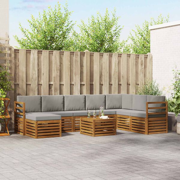 vidaXL Sedežne garniture z blazino 9 pcs Naravna in svetlo siva