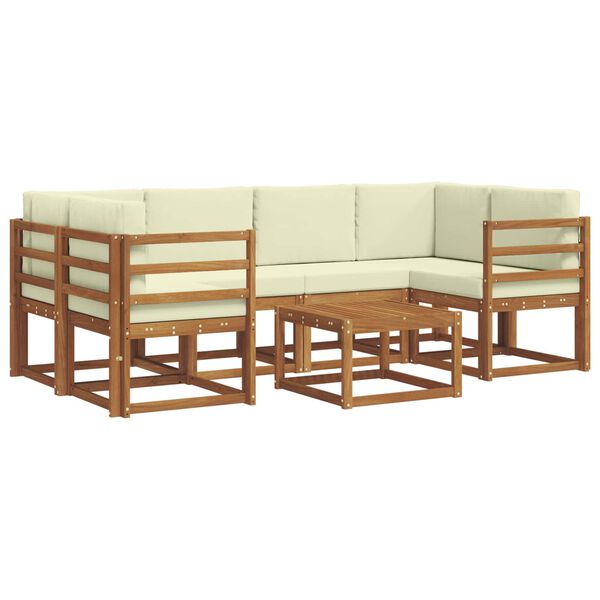 vidaXL Zunanja garnitura za sedenje z blazino 7 pcs Naravna in smetana
