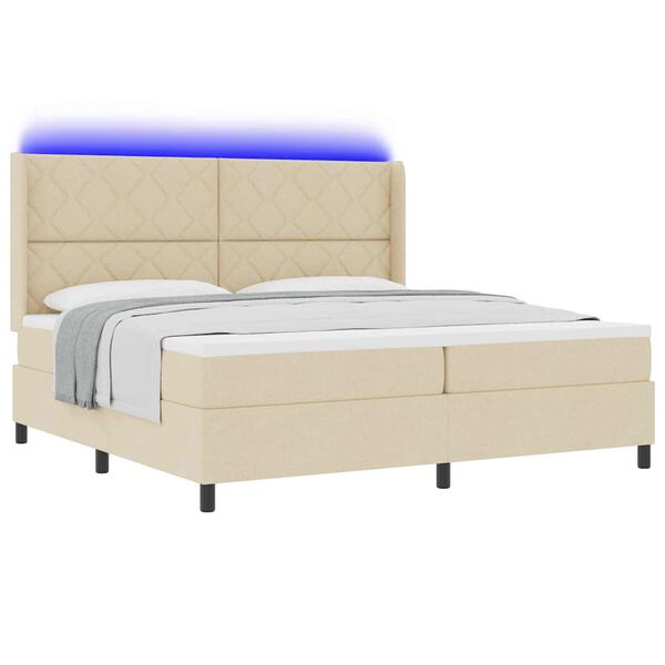 vidaXL LED Box Spring Postelja z vzmetnico krema 200 x 200 cm blago