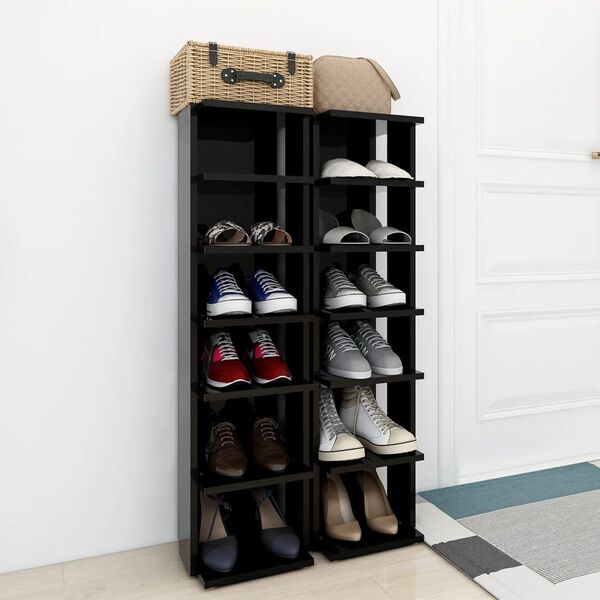 vidaXL Omarica za čevlje 2 kosa visok sijaj črna 27,5x27x102 cm