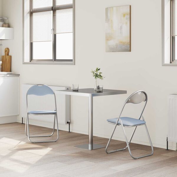 vidaXL Zložljiva stolica 2 pcs Siva 48 x 43,5 x 81 cm Umjetno usnje