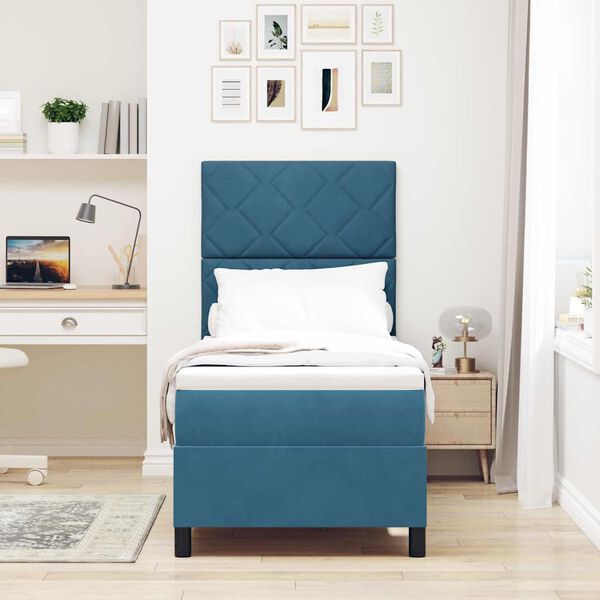 vidaXL LED Box Spring Postelja Temno modra 80 x 200 cm Žamet