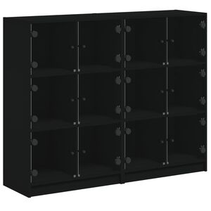 vidaXL Knjižna omara z vrati črna 136x37x109 cm inženirski les