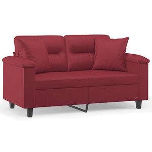 vidaXL Kavč dvosed z okrasnimi blazinami vinsko rdeč 120 cm um. usnje