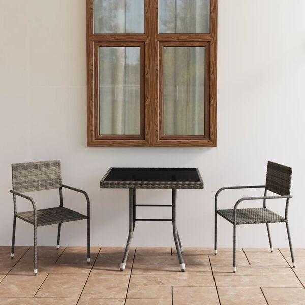 vidaXL Vrtna jedilna garnitura 3-delna poli ratan antracitna in siva