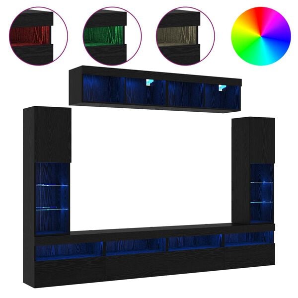 vidaXL Komplet TV omaric z LED lučmi 6 pcs Črni hrast Konstruiran les