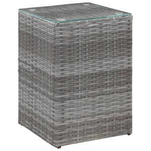 vidaXL Stranska mizica s stekleno povr&scaron;ino siva 35x35x52 cm poli ratan