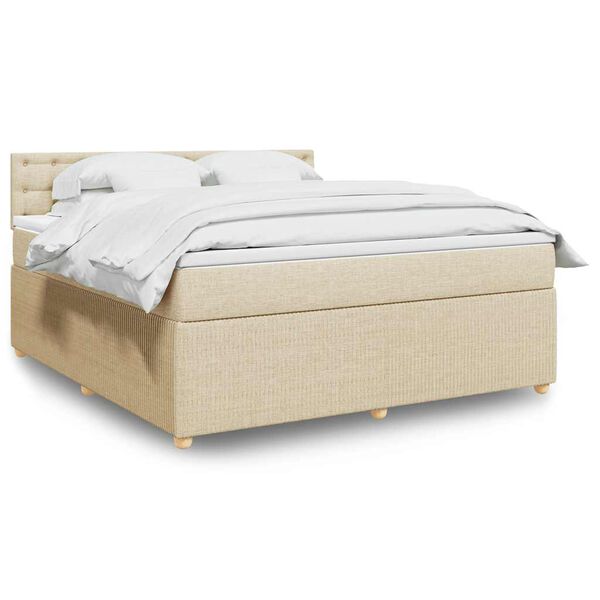 vidaXL Box spring postelja z vzmetnico krem 180x200 cm blago