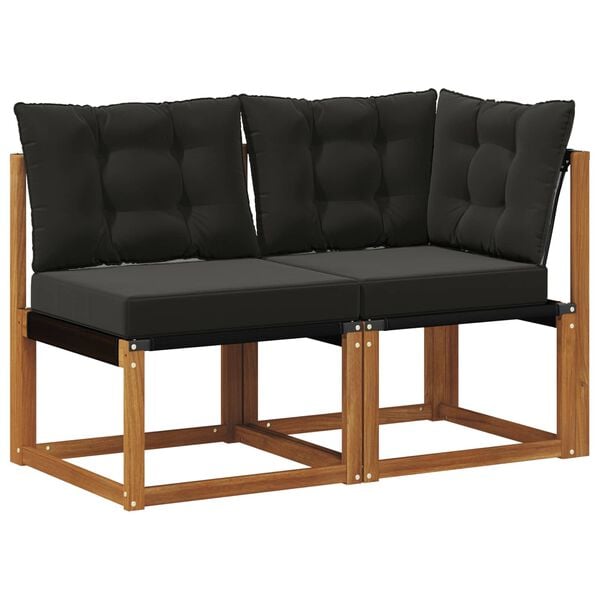 vidaXL Zunanji srednji in kotiček kavč z blazino 2 Kos Naravna