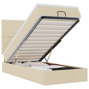 vidaXL Otomanska postelja z vzmetnico krem 90x200 cm blago