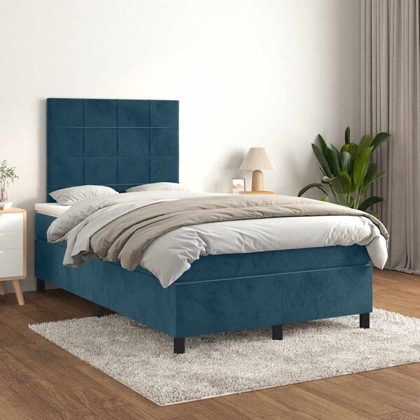 vidaXL Box spring postelja z vzmetnico temno moder 120x190 cm žamet