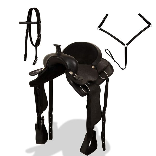 vidaXL Western sedlo, uzda in oprsnica pravo usnje 17" črne barve
