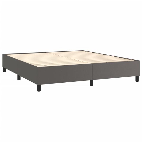 vidaXL Box spring postelja z vzmetnico siva 180x200 cm umetno usnje