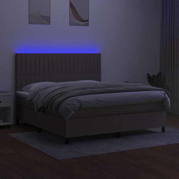 vidaXL Box spring postelja z vzmetnico LED taupe 180x200 cm blago