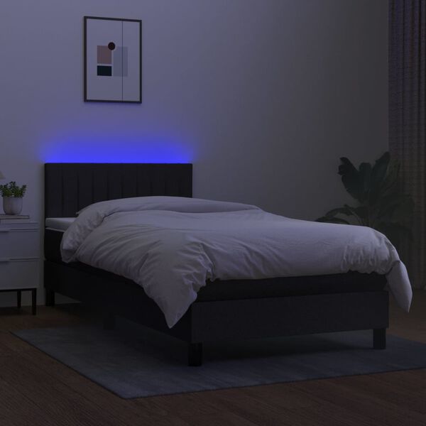 vidaXL Box spring postelja z vzmetnico LED črna 90x200 cm blago