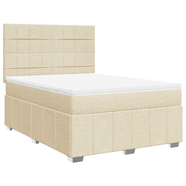 vidaXL Box spring postelja z vzmetnico krem 140x190 cm blago