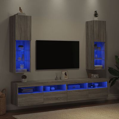 vidaXL TV omarica z LED lučkami 2 kosa siva sonoma 30,5x30x102 cm