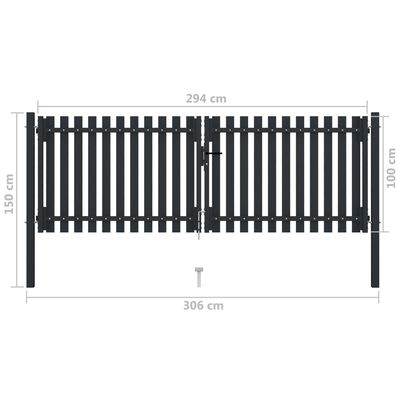 vidaXL Dvojna vrata za ograjo iz jekla 306x150 cm antracitna