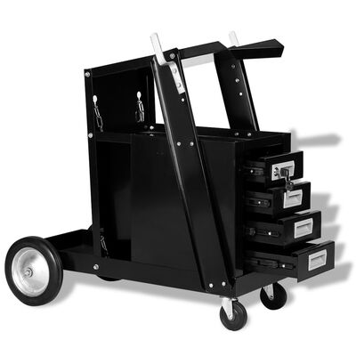 vidaXL Varilni voziček s 4 predali črne barve