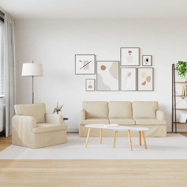 vidaXL Kavč 2 pcs krema 144 x 80 x 85 cm blago