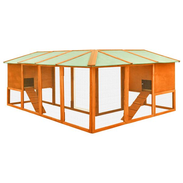 vidaXL Zunanji zajčnik z izhodom rjav trden les jelke