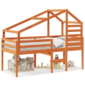 vidaXL Visoka postelja s streho vo&scaron;čeno rjava 90x190 cm trdna borovina