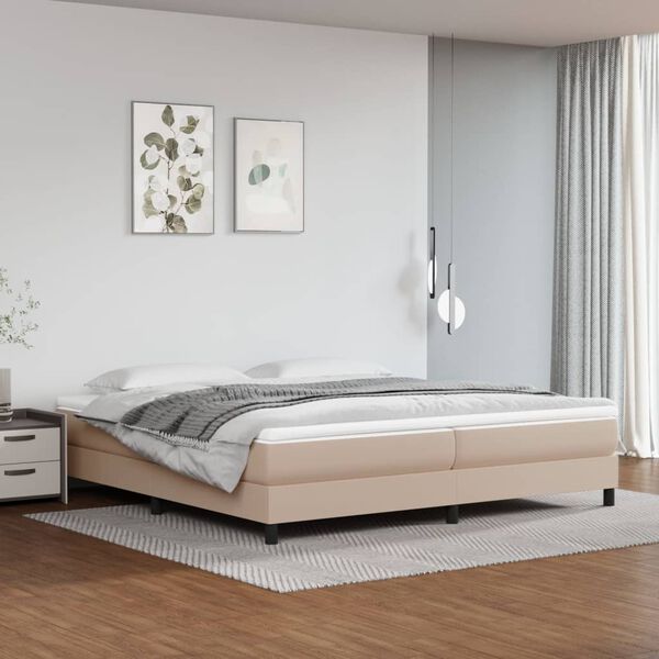 vidaXL Box spring postelja z vzmetnico kapučino 200x200 cm um. usnje