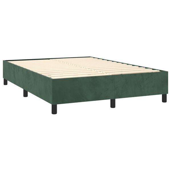 vidaXL Box spring postelja z vzmetnico temno zelena 140x200 cm žamet
