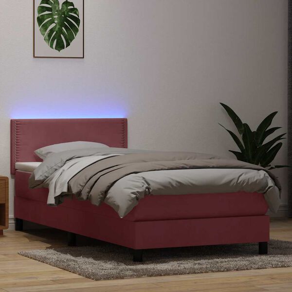 vidaXL Box spring postelja z vzmetnico LED roza 100x210 cm žamet