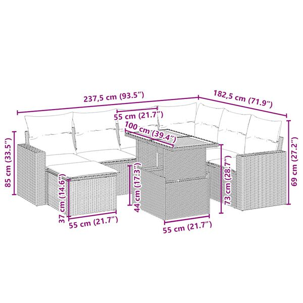 vidaXL Vrtna sedežna garnitura 8-delna z blazinami bež poli ratan