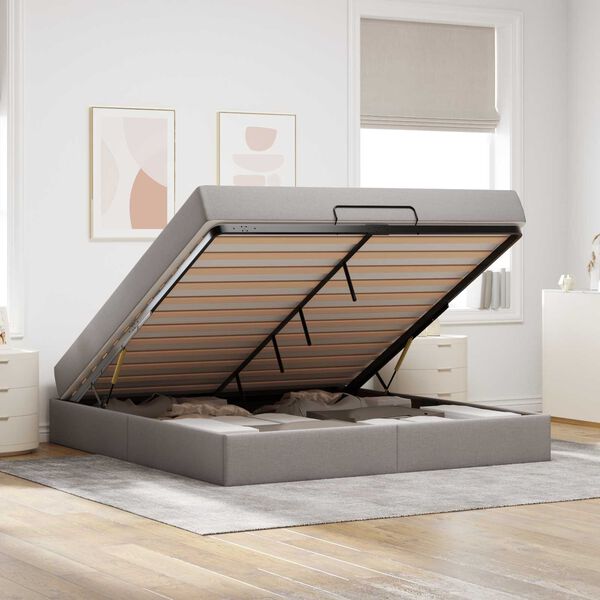 vidaXL Posteljni okvir z vzmetnico z vzmetnico 2 pcs Taupe blago