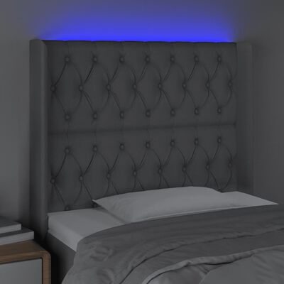 vidaXL LED posteljno vzglavje svetlo sivo 103x16x118/128 cm blago