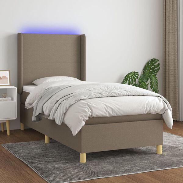 vidaXL Box spring postelja z vzmetnico LED taupe 90x200 cm blago